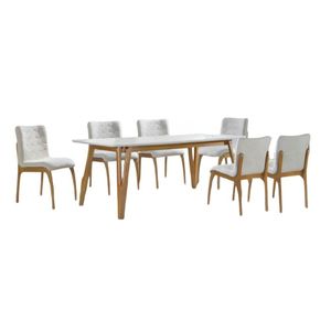 Conjunto Sala De Jantar Siena Off White 2 M Em Madeira Com 6 Cadeiras
