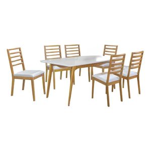 Conjunto Sala De Jantar Escócia Off White 1,80 M Com 6 Cadeiras Valença Em Madeira
