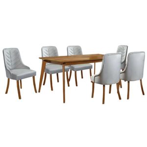 Conjunto Sala De Jantar Jade Tampo Laminado 2,20 M Com 6 Cadeiras Brisa Veludo Cinza