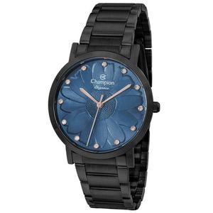 Relógio Champion Feminino Flor Preto Azul Cn25878a
