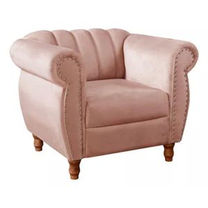 Poltrona Chesterfield Realeza Vintage Retrô Veludo Rosê