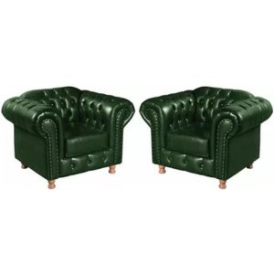 Kit 2 Poltronas Chesterfield Luís Xv Vintage Retrô Capitonê Couro Verde
