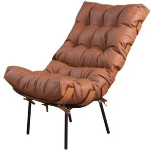 Poltrona Costela Couro Caramelo Metal Preto