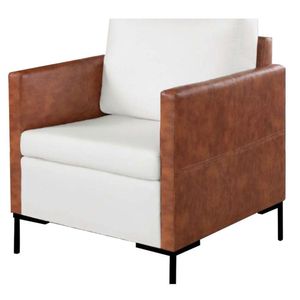 Poltrona Decorativa Anna Linho Off White Couro Caramelo Metal Preto