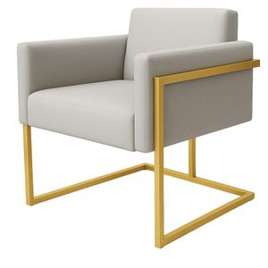 Poltrona Decorativa Bélgica Linho Branco Metal Dourado