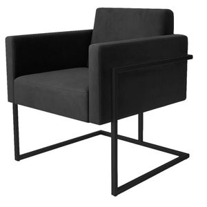 Poltrona Decorativa Bélgica Veludo Cinza Metal Preto