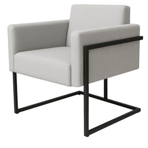 Poltrona Decorativa Bélgica Linho Branco Metal Preto