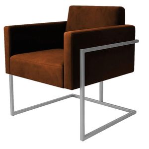 Poltrona Decorativa Bélgica Couro Caramelo Metal Champanhe