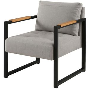 Poltrona Decorativa Ipanema Linho Cinza Escuro Metal Preto