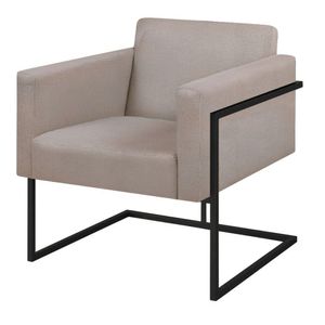 Poltrona Decorativa Bélgica Linho Bege Metal Preto