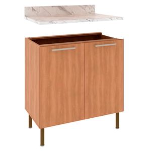 Balcão Com Tampo 80 Cm 2p Mdp Marmore Branco Freijo Tecno Mobili Marmore Branco Freijo