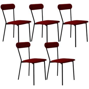 Kit 05 Cadeiras Estofada Para Sala De Jantar Liora Preto C01 Veludo Vermelho Vinho - Lyam Decor