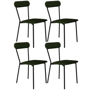 Kit 04 Cadeiras Estofada Para Sala De Jantar Liora Preto C01 Linho Verde Musgo - Lyam Decor