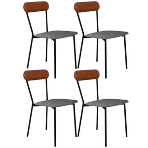Kit 04 Cadeiras Estofada Para Sala De Jantar Liora Preto C01 Linho Prata Courino Caramelo - Lyam Decor
