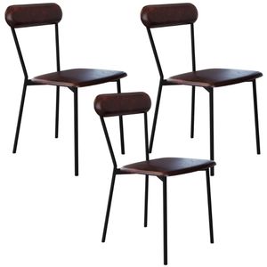 Kit 03 Cadeiras Estofada Para Sala De Jantar Liora Preto C01 Courino Café - Lyam Decor