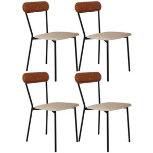Kit 04 Cadeiras Estofada Para Sala De Jantar Liora Preto C01 Linho Areia Courino Caramelo - Lyam Decor