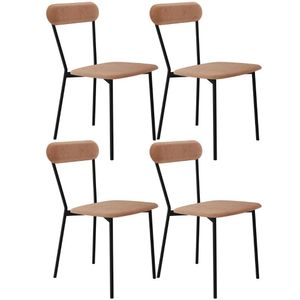 Kit 04 Cadeiras Estofada Para Sala De Jantar Liora Preto C01 Veludo Bege - Lyam Decor