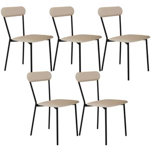 Kit 05 Cadeiras Estofada Para Sala De Jantar Liora Preto C01 Linho Areia - Lyam Decor