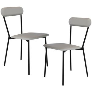 Kit 02 Cadeiras Estofada Para Sala De Jantar Liora Preto C01 Courino Off White - Lyam Decor