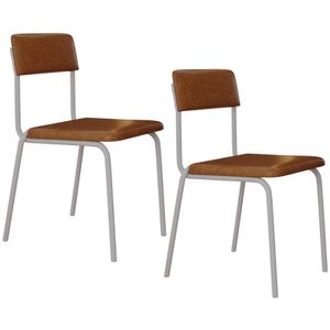 Kit 02 Cadeiras Estofada Para Sala De Jantar Sense Branco C01 Courino Caramelo - Lyam Decor