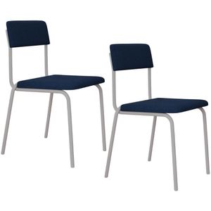 Kit 02 Cadeiras Estofada Para Sala De Jantar Sense Branco C01 Linho Azul Escuro - Lyam Decor