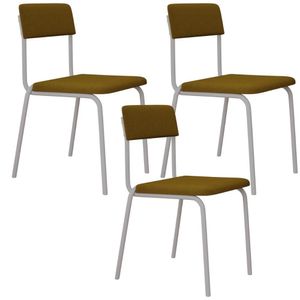 Kit 03 Cadeiras Estofada Para Sala De Jantar Sense Branco C01 Linho Mostarda - Lyam Decor