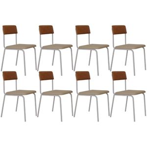 Kit 08 Cadeiras Estofada Para Sala De Jantar Sense Branco C01 Linho Areia Courino Caramelo - Lyam Decor