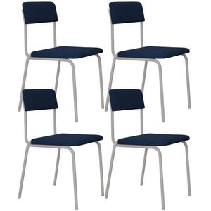 Kit 04 Cadeiras Estofada Para Sala De Jantar Sense Branco C01 Linho Azul Escuro - Lyam Decor