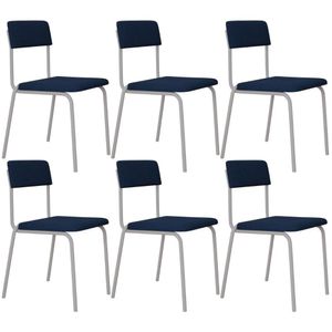 Kit 06 Cadeiras Estofada Para Sala De Jantar Sense Branco C01 Linho Azul Escuro - Lyam Decor