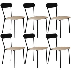 Kit 06 Cadeiras Estofada Para Sala De Jantar Liora Preto C01 Linho Areia Courino Preto - Lyam Decor