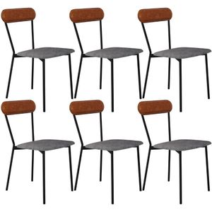 Kit 06 Cadeiras Estofada Para Sala De Jantar Liora Preto C01 Linho Prata Courino Caramelo - Lyam Decor