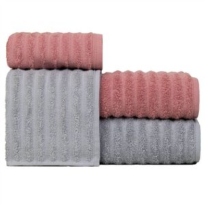 Jogo De Toalhas Fio Penteado Gigante 4 Peças - Soft - Prata + Coral