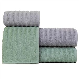 Jogo De Toalhas Fio Penteado Gigante 4 Peças - Soft - Verde + Prata