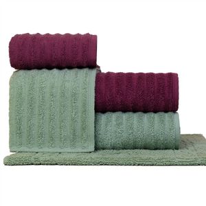 Jogo De Toalhas Fio Penteado Gigante 5 Peças - Soft - Verde + Marsala