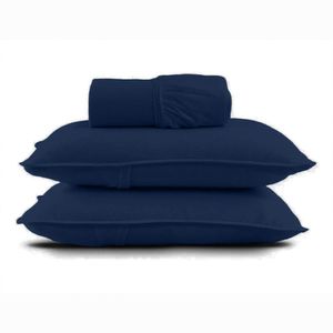 Jogo De Cama Queen Malha Lisa Com Elástico 100% Algodão - Linha Casa - Azul