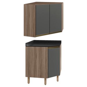 Armario E Balcao Canto Obliquo 75cm Mdf Kali Carvalho Toq Chumbo Nicioli Carvalho Toq Chumbo