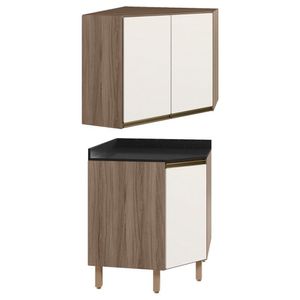 Armario E Balcao Canto Obliquo 75cm Mdf Kali Carvalho Toq Off White Cetim Nicioli Carvalho Toq Off White Cetim