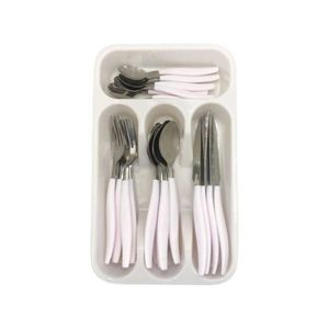 Kit De Talheres Inox 24 Peças Cabo Branco Com Porta Talher