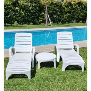 Kit 2 Espreguiçadeiras Copacabana + Mesa Puket - Branco Branco