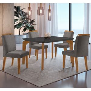 Conjunto Mesa Liz 120cm Mdf 4 Cadeiras Athenas Moderna Veludo Grafite E Imbuia