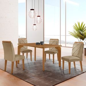 Mesa Liz 120 Mdf Canto Copo E Com 4 Cadeiras Melissa Turim 07/naturalle/naturalle