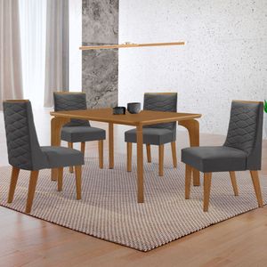 Mesa Liz 120cm Mdf Com 4 Cadeiras Safira Veludo Grafite/naturalle/naturalle