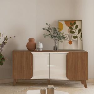 Aparador Buffet 160cm 4 Portas Com Pés Retrô Multimóveis Cr50126 Off White-cedro