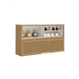 Armário Aéreo De Cozinha 120cm 1 Porta Horizontal Canelada E Nicho Adega New Porto - Itatiaia Freijó-off White