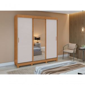 Guarda Roupa Saion 3 Portas Com Pés 1 Porta Glass - Lopas Amendoa Clean-off White