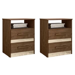 Kit 2 Mesas De Cabeceira Apolo 2 Gavetas Flex Castanho Wood-avelã Wood - Moval Castanho Wood-avelã Wood