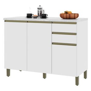 Balcão De Cozinha Dinamarca 120cm 3 Portas E 2 Gavetas Branco Com Tampo Mdp - Indékes Branco