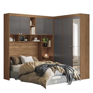 Quarto Modulado Casal Lugano Jatobá-grafite Com Espelho - Santos Andirá Jatobá-grafite