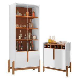 Sala De Jantar Lizz Com Cristaleira E Aparador Barzinho Branco-cedro - Casa D Branco-cedro