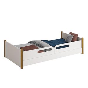 Cama Evolutiva Ravi Branco Com Pés Amadeirado, Proteção Lateral Usinada E Colchão D20 - Reller Móveis Branco Fosco